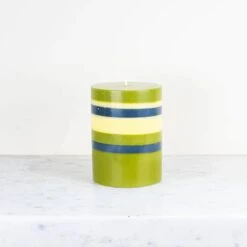 Striped Pillar Candle, Olive & Navy, 10cm -Best Kitchenware Shop BX0021StripedPillarCandle Olive Navy 10cmlife1