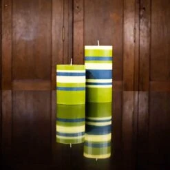 Striped Pillar Candle, Olive & Navy, 10cm -Best Kitchenware Shop BX0021StripedPillarCandle Olive Navy 10cmlife2