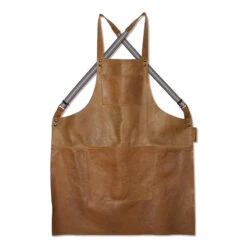 Dutchdeluxes Leather Suspender Apron In Vintage Camel