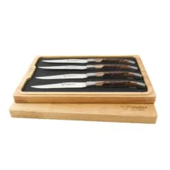 Laguiole En Aubrac Set Of 4 Steak Knives, Geometric Wood -Best Kitchenware Shop LR0038