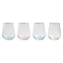 Rainbow Assorted Stemless Wine Glasses - Set Of 4