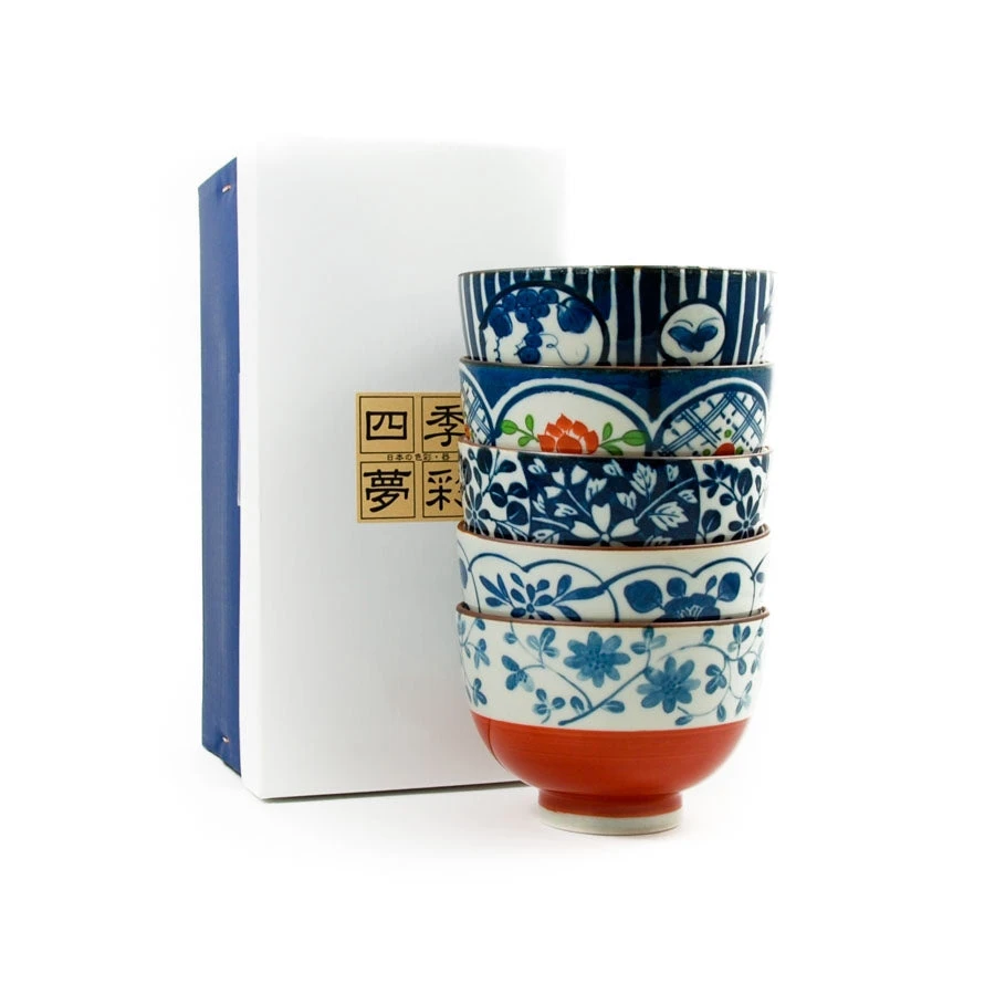 Traditional 5-Piece Japanese Rice Bowl Set 3 Traditional 5-Piece Japanese Rice Bowl Set