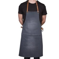 Dutchdeluxes Canvas BBQ Apron In Washed Grey -Best Kitchenware Shop dutch deluxes canvas bbq apron male model washed grey