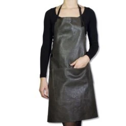 Dutchdeluxes Leather BBQ Apron In Vintage Grey -Best Kitchenware Shop dutch deluxes leather bbq apron vintage grey model
