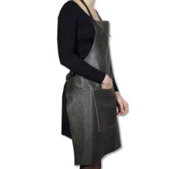 Dutchdeluxes Leather BBQ Apron In Vintage Grey -Best Kitchenware Shop dutch deluxes leather bbq apron vintage grey model side
