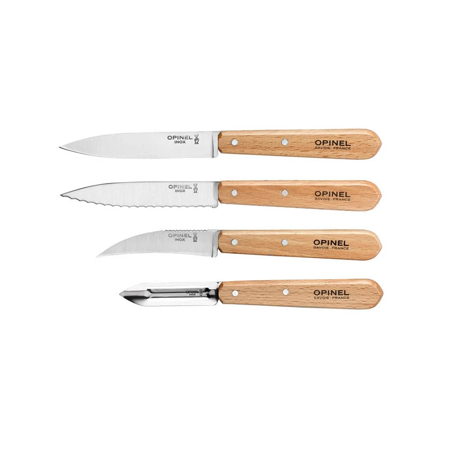 Set Of 4 Opinel Essential Beech Handle Kitchen Knives 3 Set Of 4 Opinel Essential Beech Handle Kitchen Knives